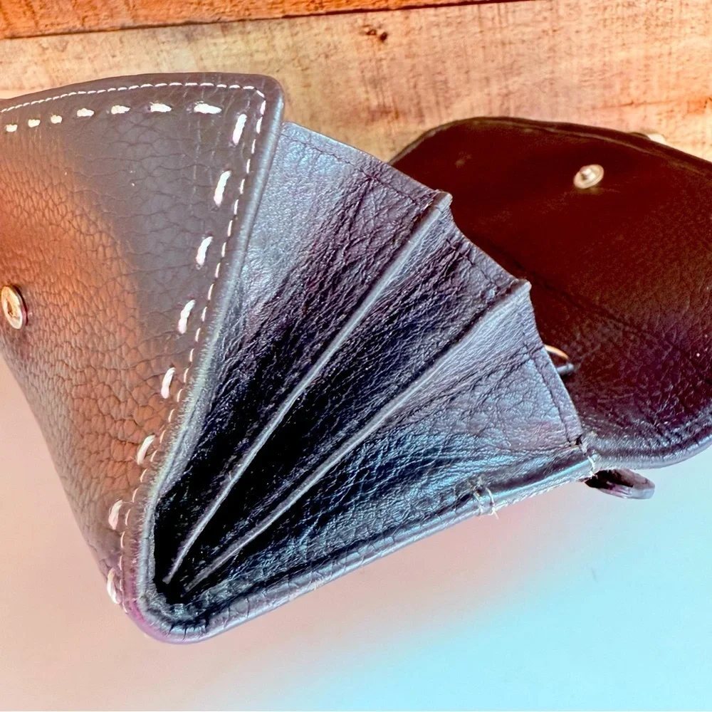 Brighton Leather Tooled Beaded Snap Wallet Organizer Crossbody Bag
